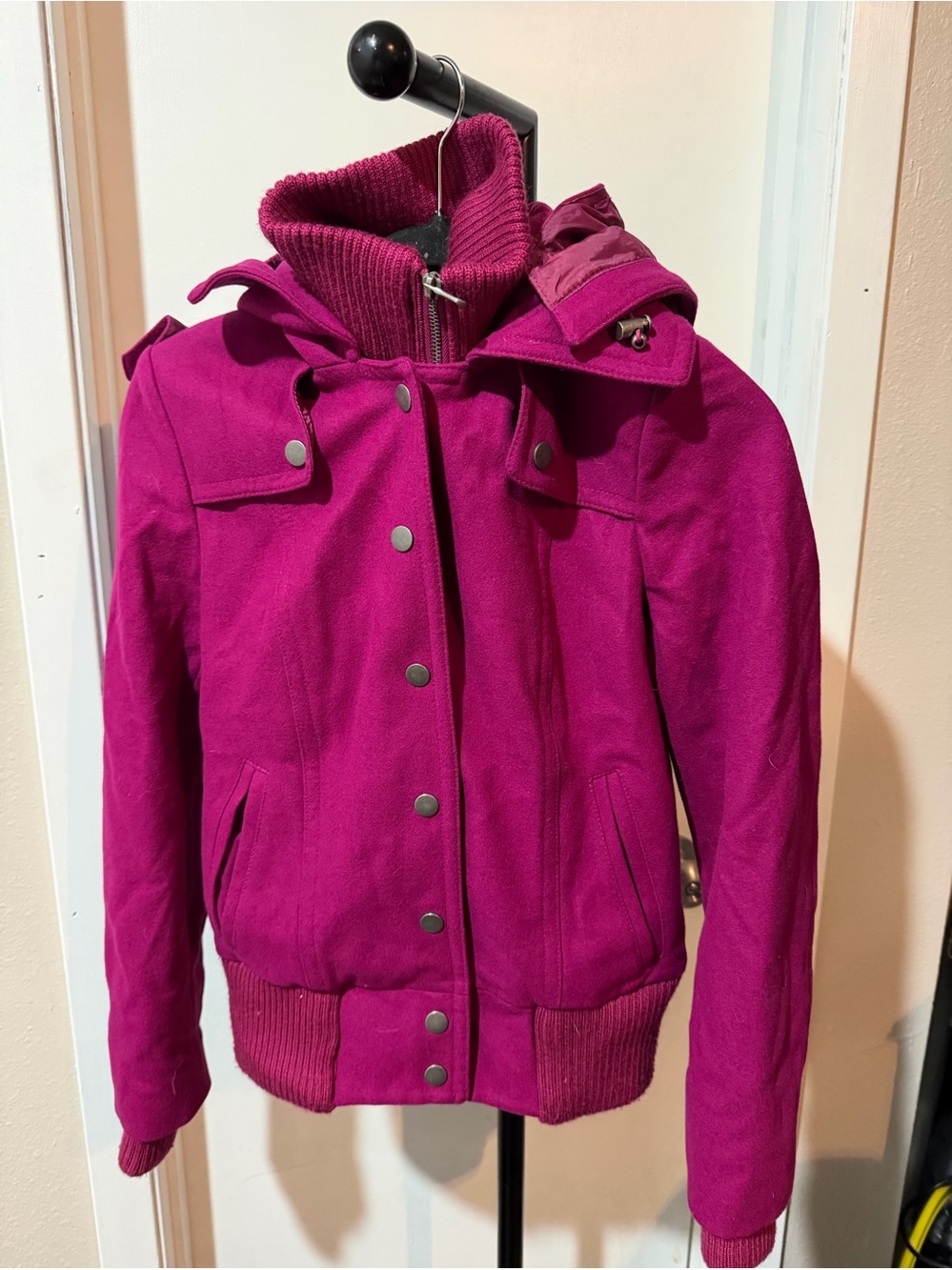 New York & Company Wool Blend Bomber Jacket | Women’s Size 4 | Magenta/Purple |
